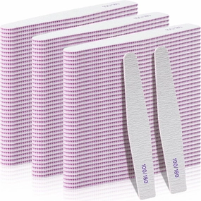 Minatee 150 Pcs 100/180 Grit Nail Files Bulk Double Sides Emery Board Reusable Buffering Files Professional Washable Nail Buffers Manicure Tools for Natural Nails Acrylic Nails(Bow Side)