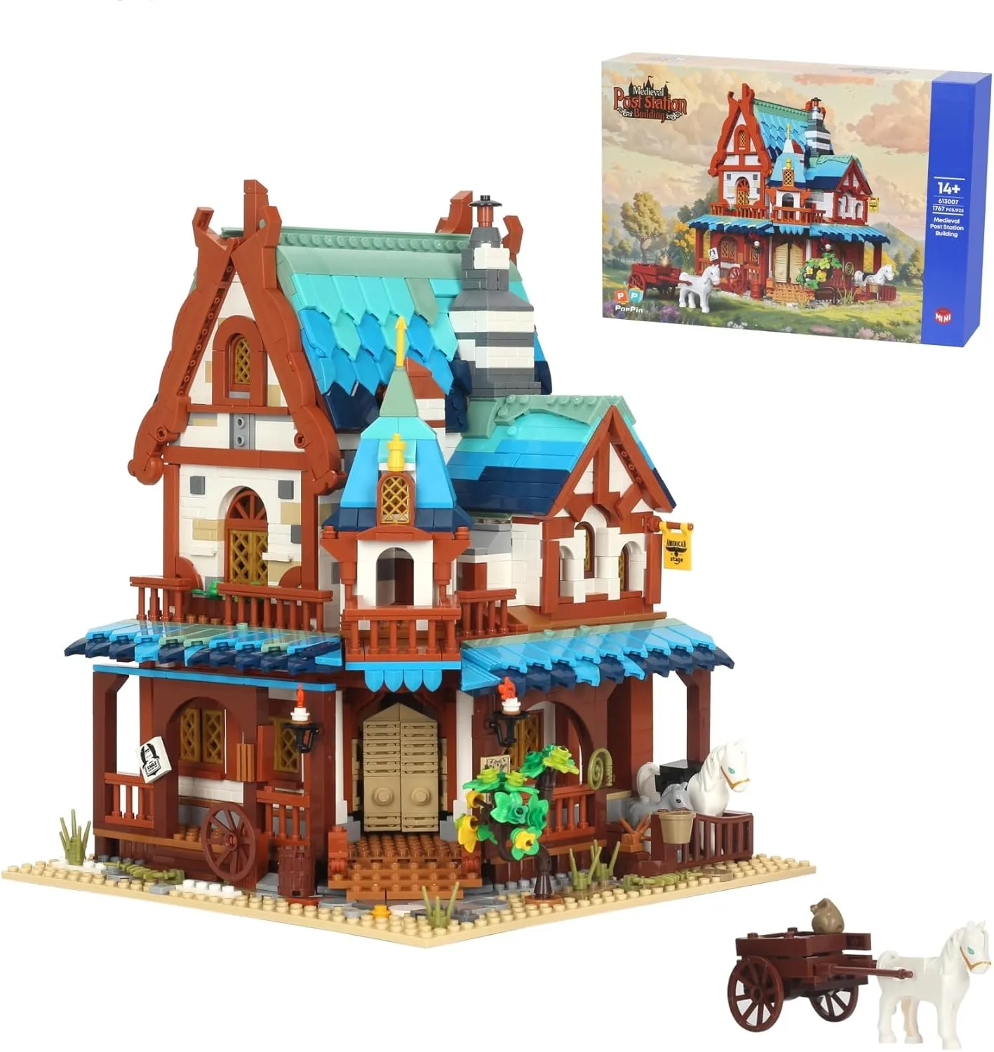 Mini Bricks 1767PCS Fairy Tale Medieval Vintage Post Station Building Blocks,Creative Ideals Village House Architecture Building,Best Halloween for 14  Boys, Girls or Kids Adults