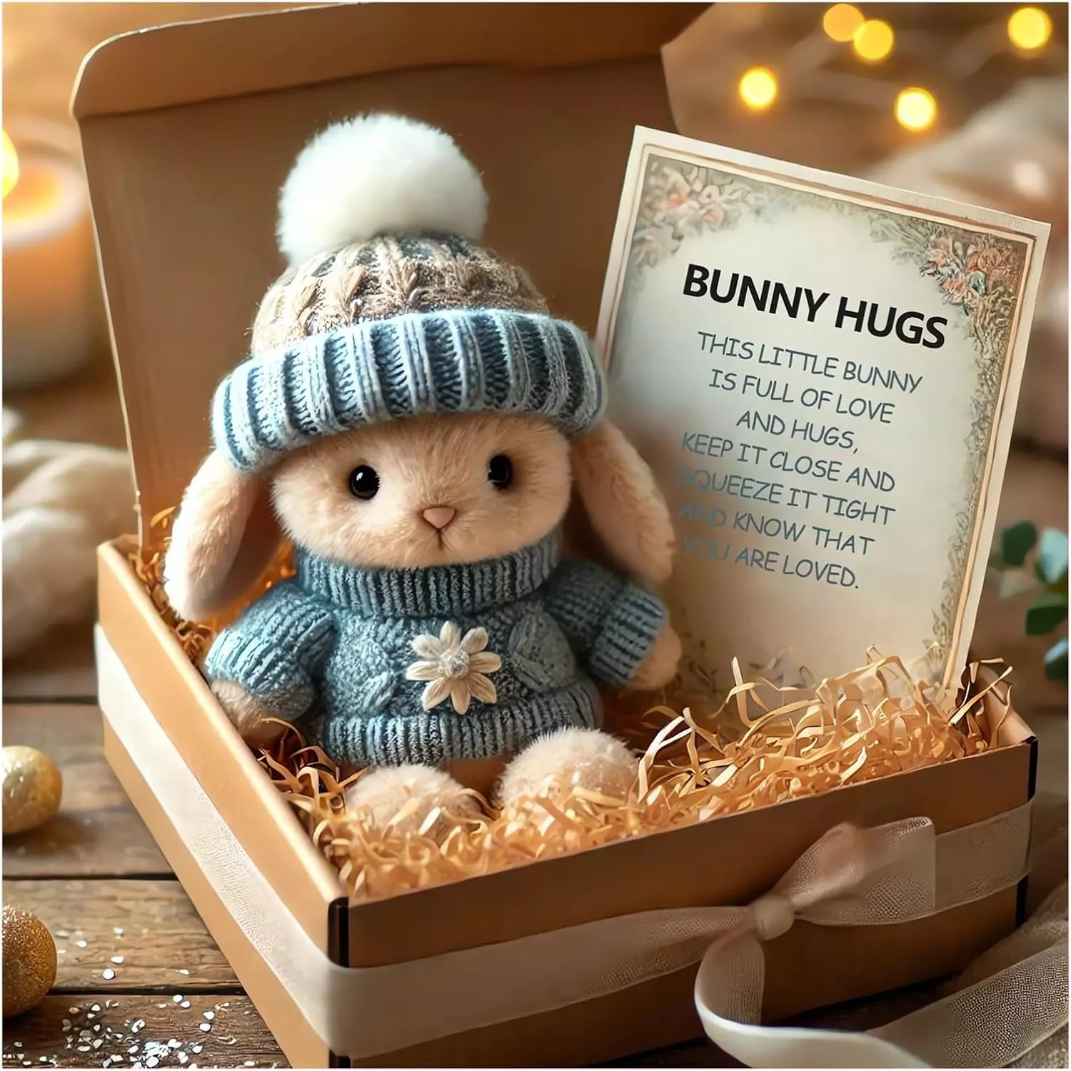Mini Bunny Hug Cute Easter Gift Plush 2025 Bunny in a Box Hugs Positive Bunny Stuffed Animal Rabbit Soft Floppy Easter Ideas Bunnies Basket Stuffers Doll Emotional Support Inspirational Gifts (B1)