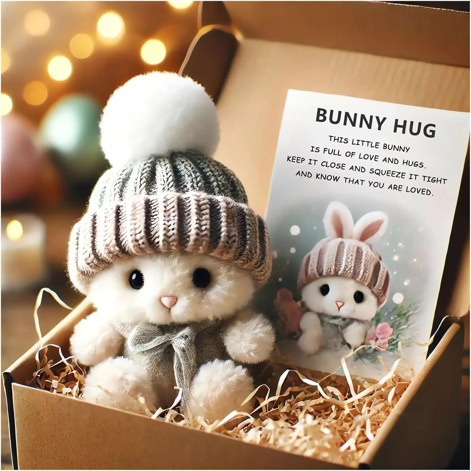 Mini Bunny Hug Cute Easter Gift Plush 2025 Bunny in a Box Hugs Positive Bunny Stuffed Animal Rabbit Soft Floppy Easter Ideas Bunnies Basket Stuffers Doll Emotional Support Inspirational Gifts (B1)