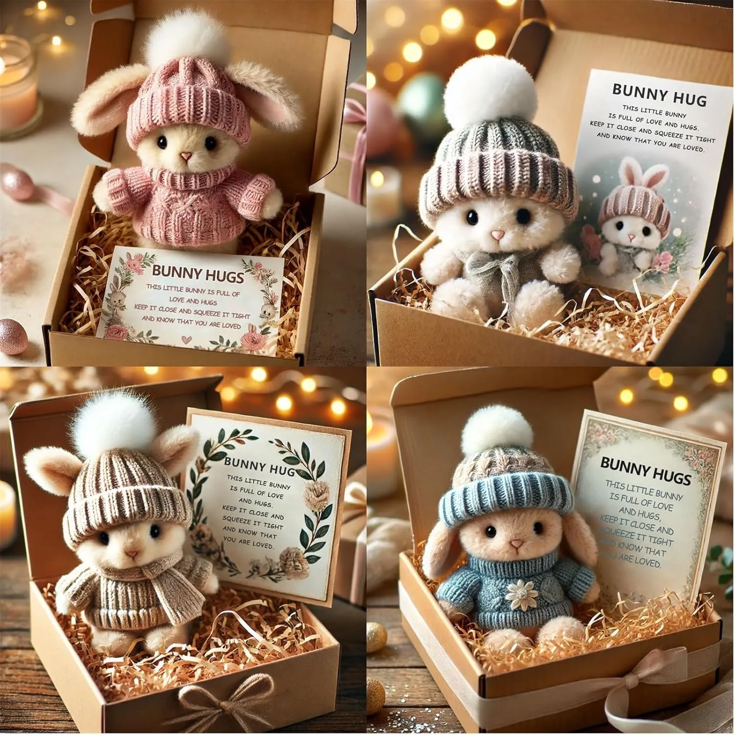 Mini Bunny Hug Cute Easter Gift Plush 2025 Bunny in a Box Hugs Positive Bunny Stuffed Animal Rabbit Soft Floppy Easter Ideas Bunnies Basket Stuffers Doll Emotional Support Inspirational Gifts (B1)