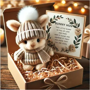 Mini Bunny Hug Cute Easter Gift Plush 2025 Bunny in a Box Hugs Positive Bunny Stuffed Animal Rabbit Soft Floppy Easter Ideas Bunnies Basket Stuffers Doll Emotional Support Inspirational Gifts (B1)