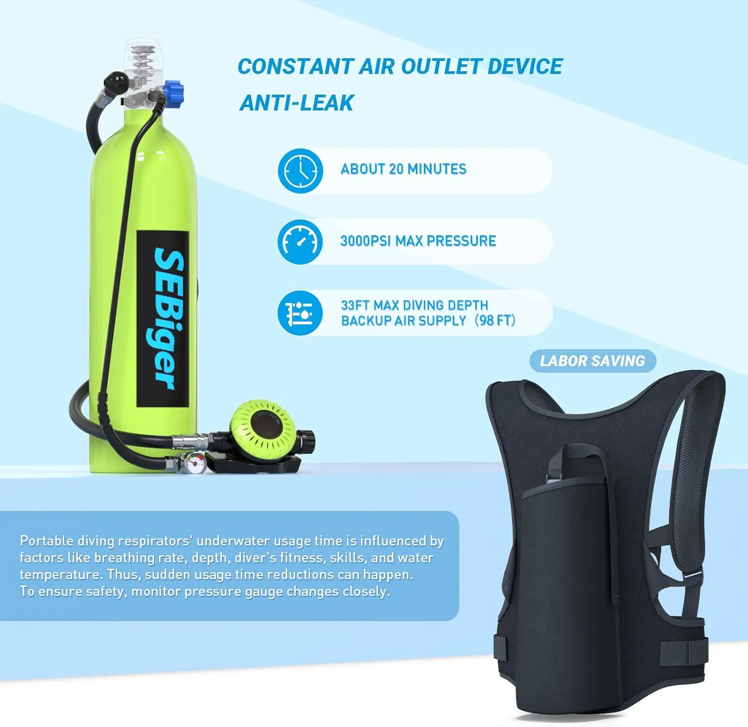 Mini Scuba Tank 1.9L Support Up to 30 Minutes Underwater Breathing Reusable Diving Tank Kit with DOT Certified Pony Bottle for Underwater Exploration/Entertainment S700plus