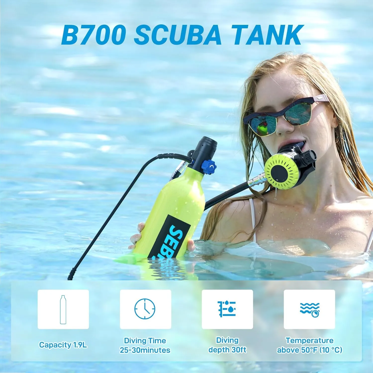 Mini Scuba Tank 1.9L Support Up to 30 Minutes Underwater Breathing Reusable Diving Tank Kit with DOT Certified Pony Bottle for Underwater Exploration/Entertainment S700plus