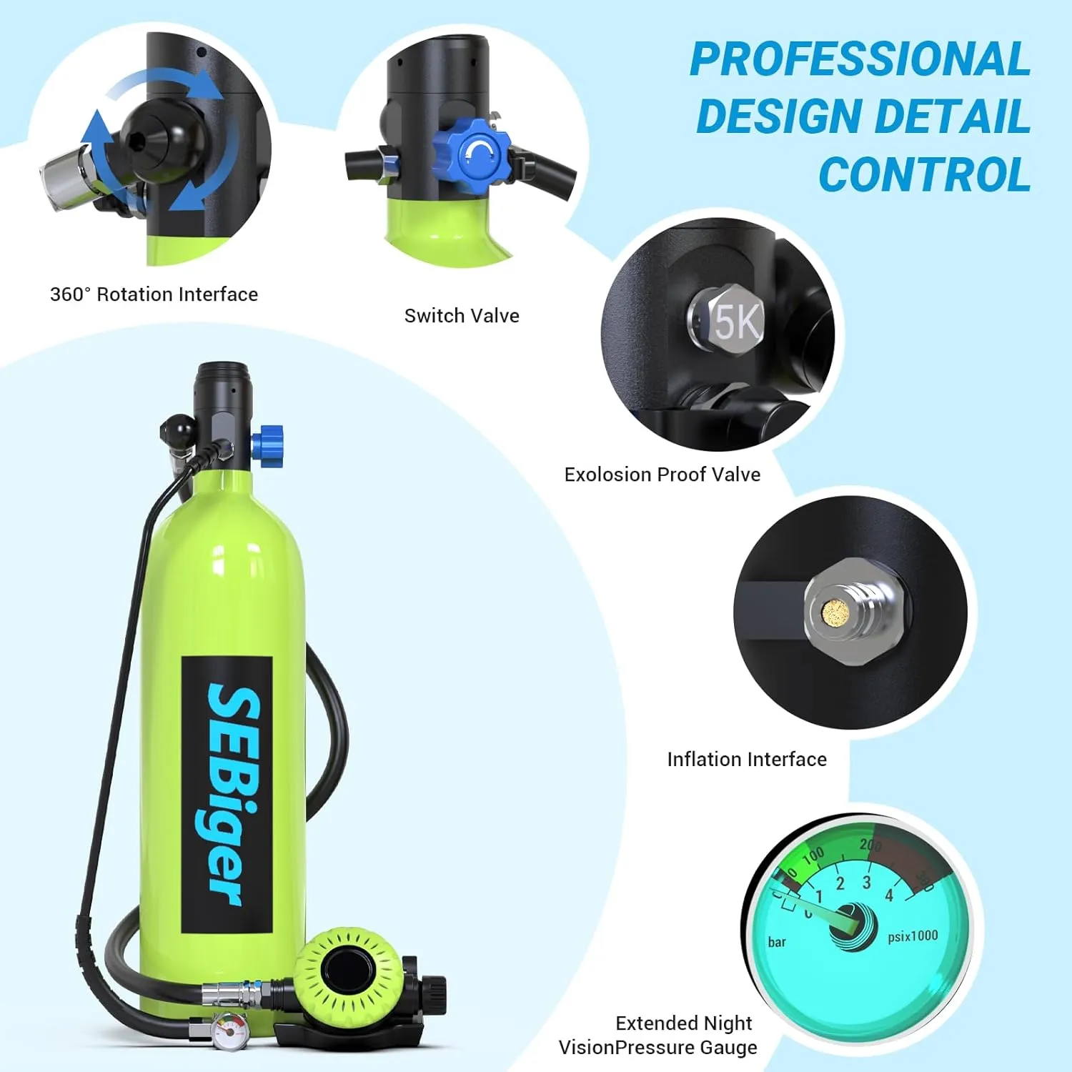 Mini Scuba Tank 1.9L Support Up to 30 Minutes Underwater Breathing Reusable Diving Tank Kit with DOT Certified Pony Bottle for Underwater Exploration/Entertainment S700plus