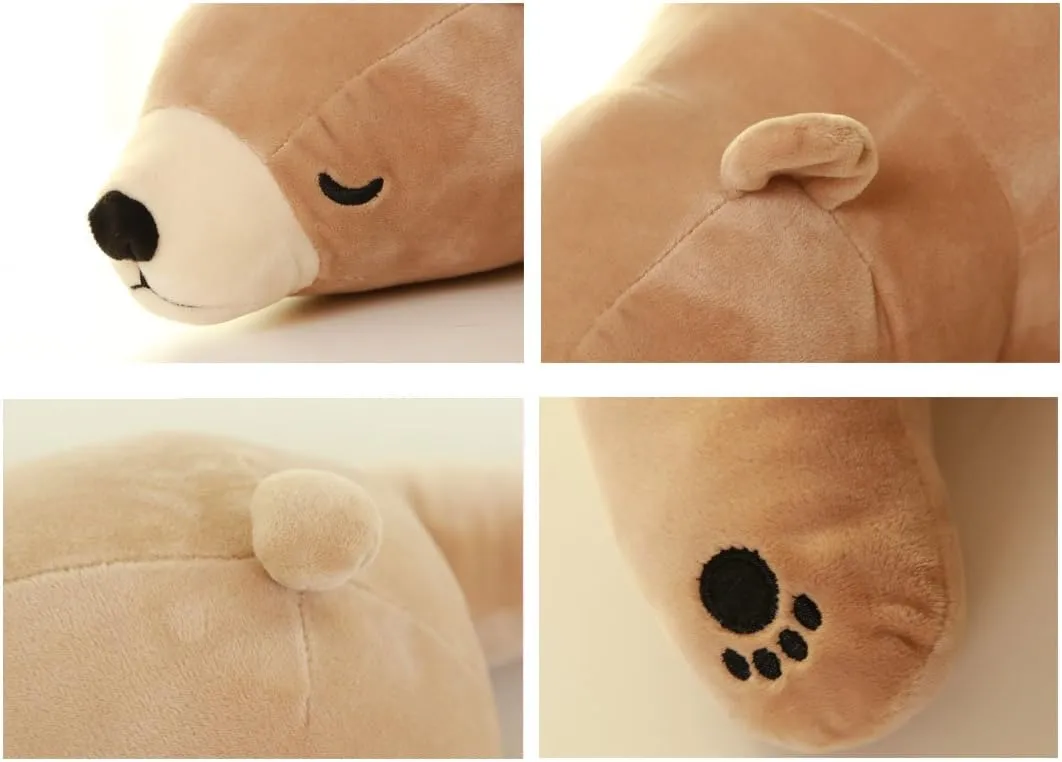 MMTTAO Polar Bear Plush Toy, 14" Brown Sleeping Stuffed Animal, Soft Huggable Doll for Kids & Adults