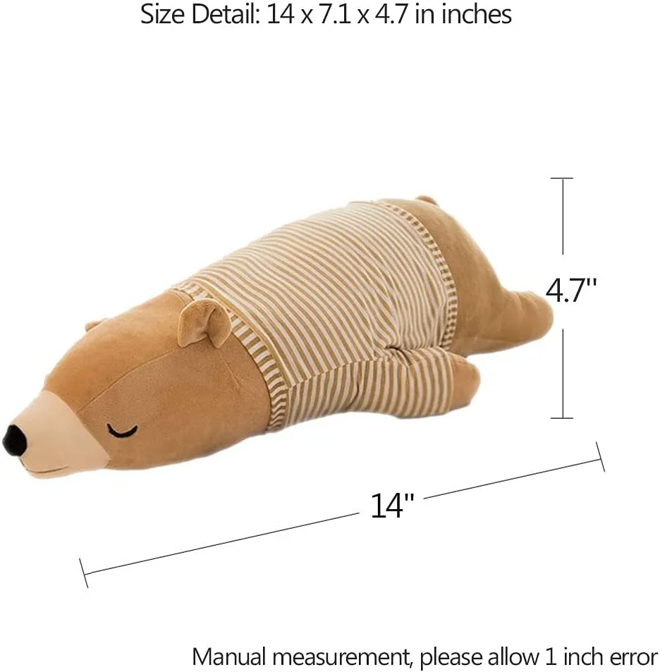 MMTTAO Polar Bear Plush Toy, 14" Brown Sleeping Stuffed Animal, Soft Huggable Doll for Kids & Adults