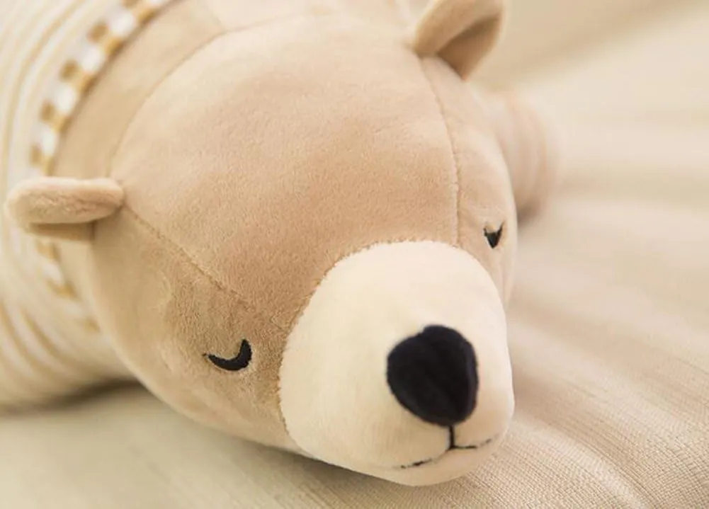 MMTTAO Polar Bear Plush Toy, 14" Brown Sleeping Stuffed Animal, Soft Huggable Doll for Kids & Adults