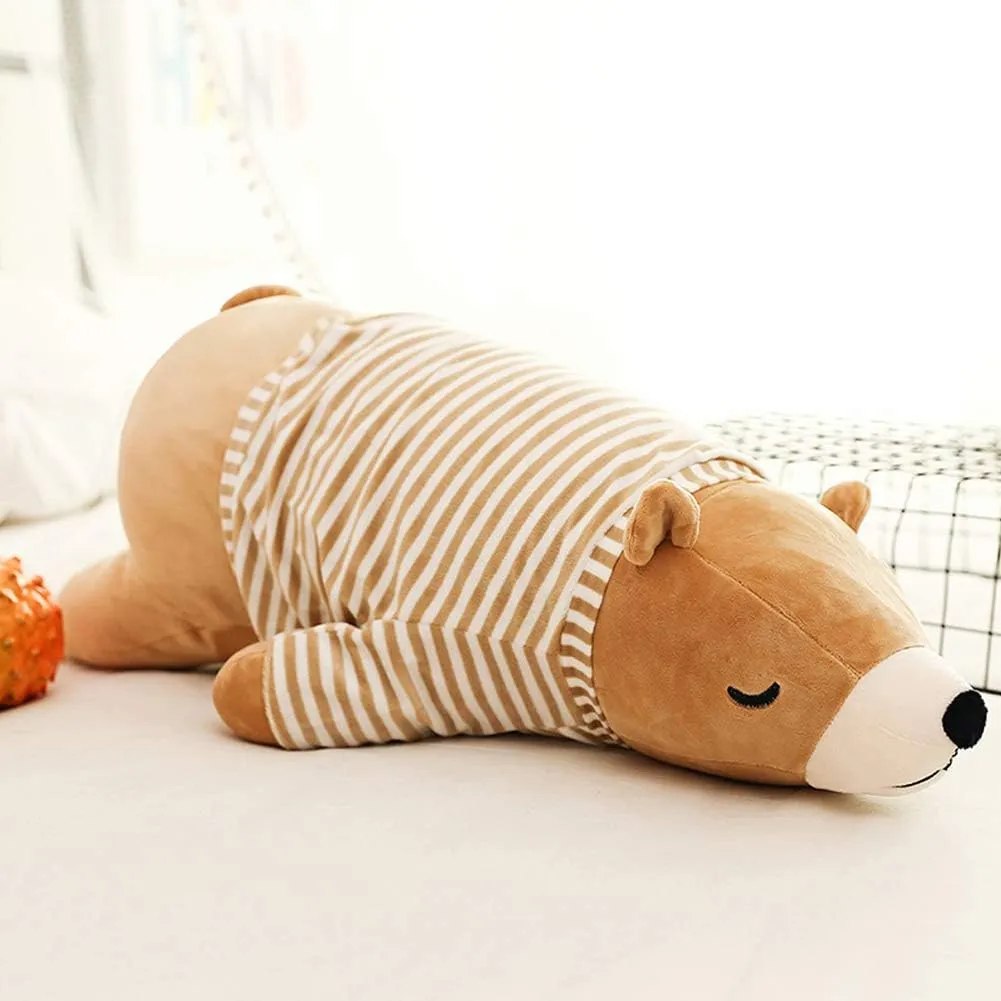 MMTTAO Polar Bear Plush Toy, 14" Brown Sleeping Stuffed Animal, Soft Huggable Doll for Kids & Adults