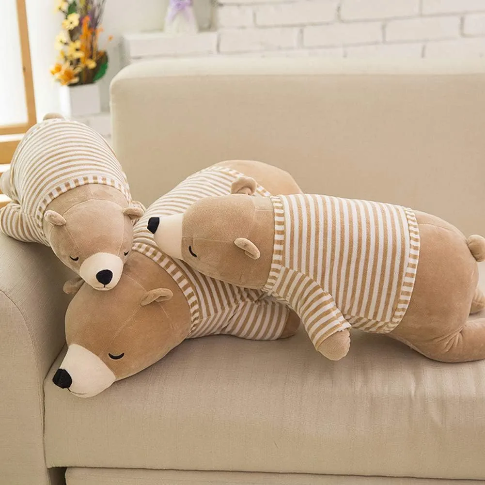 MMTTAO Polar Bear Plush Toy, 14" Brown Sleeping Stuffed Animal, Soft Huggable Doll for Kids & Adults