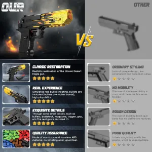 Model Gun Building Blocks Set, 1: 1 Golden Desert Eagle Pistol Building Bricks Toy, Shoot Rubber Building Guns Toys for Boys Adults, Model Gun for Military Fans and Collectible (700PCS)