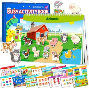 Montessori Busy Book for Toddlers Age 3 , Toddler Preschool Learning Activities, Education Autism Sensory Travel Toy for Road Trip Car Airplane, Christmas Birthdays Gifts for Kids Toys Age 3 4 5
