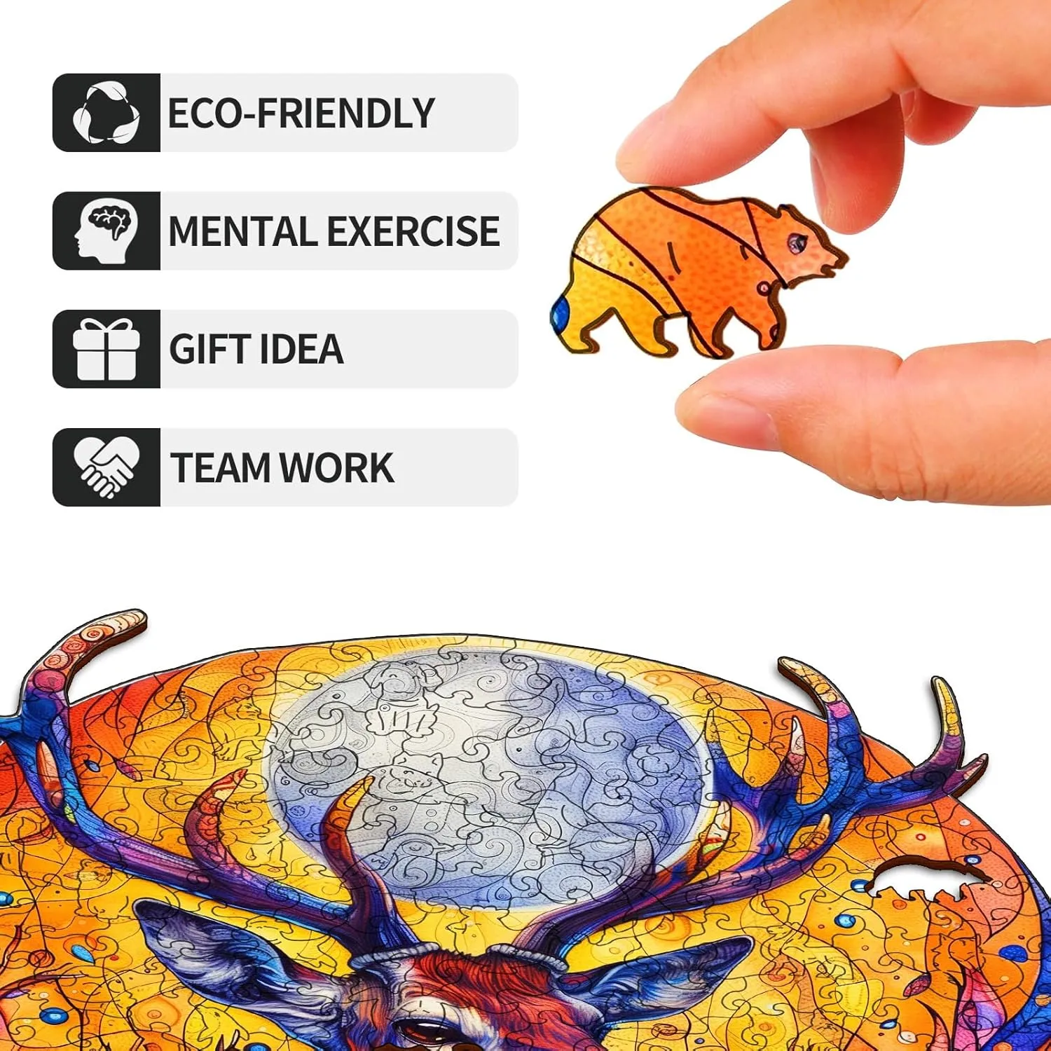 Moonlit Deer Wooden Puzzles for Adults – 229 Pcs, 13.3" x 13.6", Unique Shapes, Gift Packaging, Natural Materials, Puzzles up Wooden Jigsaw Puzzles for Adults, Gift Ideas, Family Games