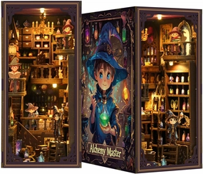 MOSTCLOUD Book Nook Kit for Adults, DIY Miniature Book Nook with LED Lights, 3D Wooden Puzzle Bookshelf Decor Dustproof Gift for Teens