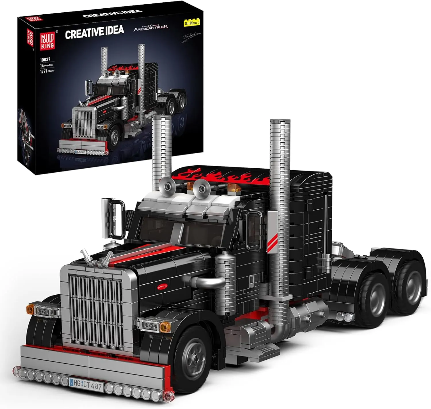 Mould King 10037 Technique US Truck The Black Monster Model, Creativity Technology Sports Car Kit, Exhibit for Collectors (1797 pcs)