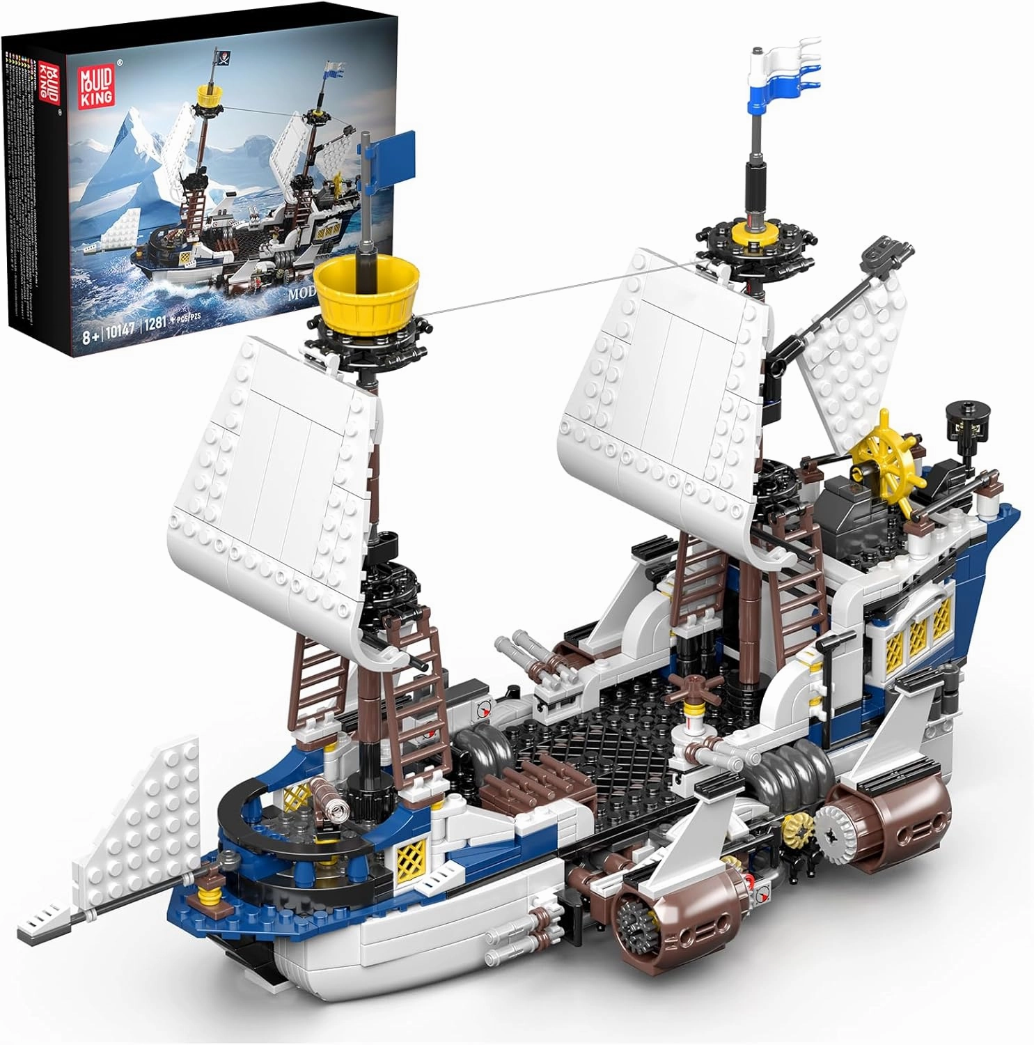 Mould King Pirate Ship Building Set - 1281 Pieces, Boat Model Building Kit for Adults and Boys 8 , 10147 Creative Pirate Ship with Detailed Design for Collectors and Enthusiast
