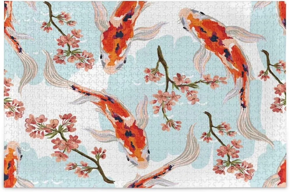 MOYYO 500 Pieces Jigsaw Puzzles for Adults Kids, Koi Fish Tropical Pink Flowers Puzzles Wooden Jigsaw Puzzles Intellective Holiday Creative Toys Puzzle Game Wall Art Home Decor