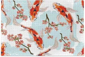 MOYYO 500 Pieces Jigsaw Puzzles for Adults Kids, Koi Fish Tropical Pink Flowers Puzzles Wooden Jigsaw Puzzles Intellective Holiday Creative Toys Puzzle Game Wall Art Home Decor