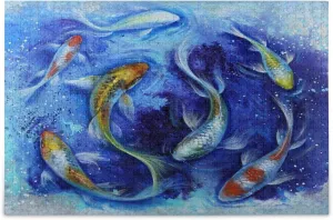 MOYYO 500 Pieces Jigsaw Puzzles for Adults Kids, Oil Painting Koi Fish Puzzles Wooden Jigsaw Puzzles Intellective Holiday Creative Toys Puzzle Game Wall Art Home Decor