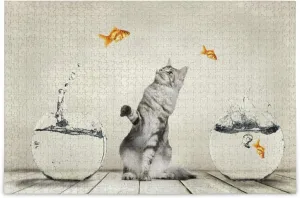 MOYYO Jigsaw Puzzle 500 Piece for Adults Kids, Animal Funny Cute Cat Fish Puzzle Wooden Jigsaw Puzzle Family Game Intellective Toys Wall Art Work for Educational Gift Home Decor
