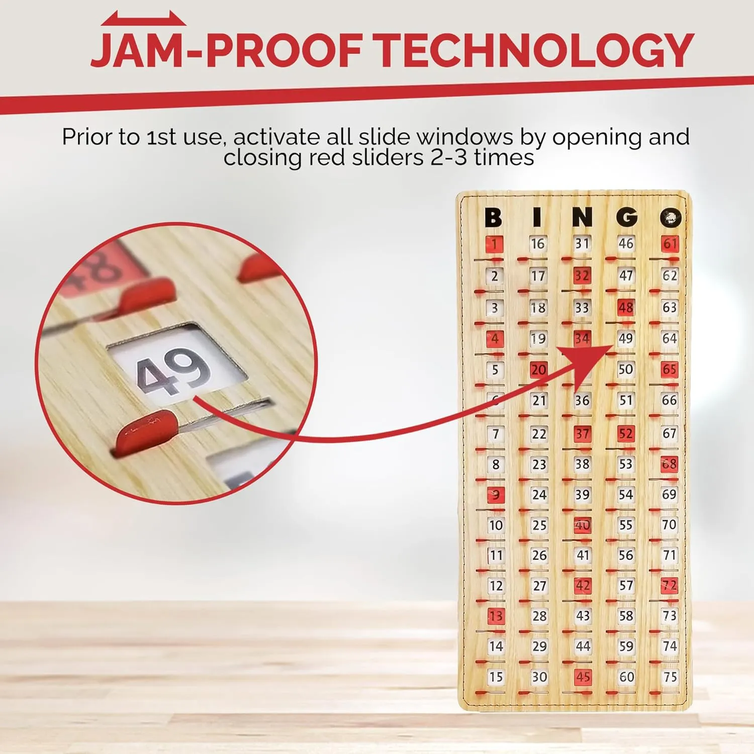 MR CHIPS Jam-Proof Finger Tip Master Bingo Card with Sliding Windows Large Cardboard Calling Cards Tan Style