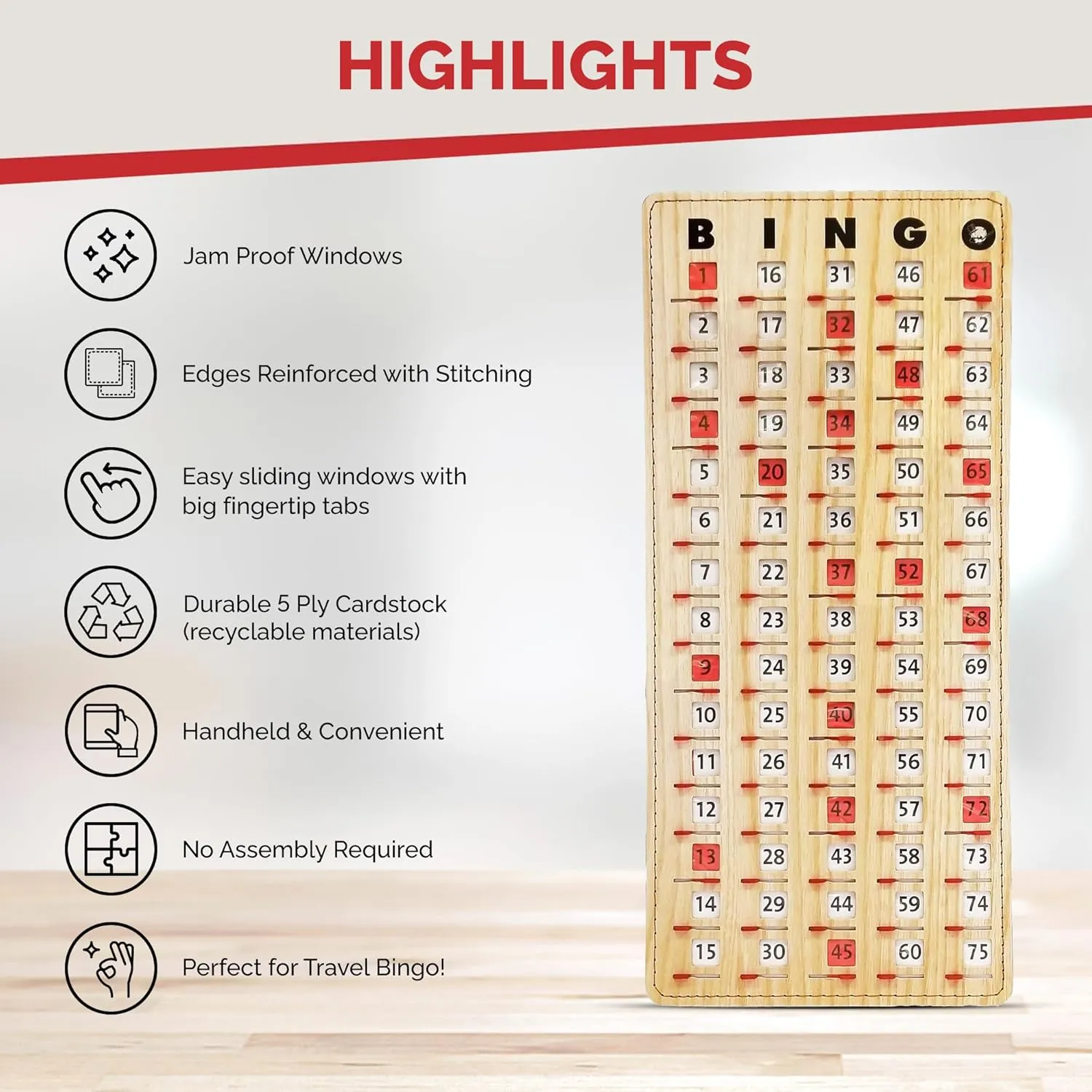 MR CHIPS Jam-Proof Finger Tip Master Bingo Card with Sliding Windows Large Cardboard Calling Cards Tan Style