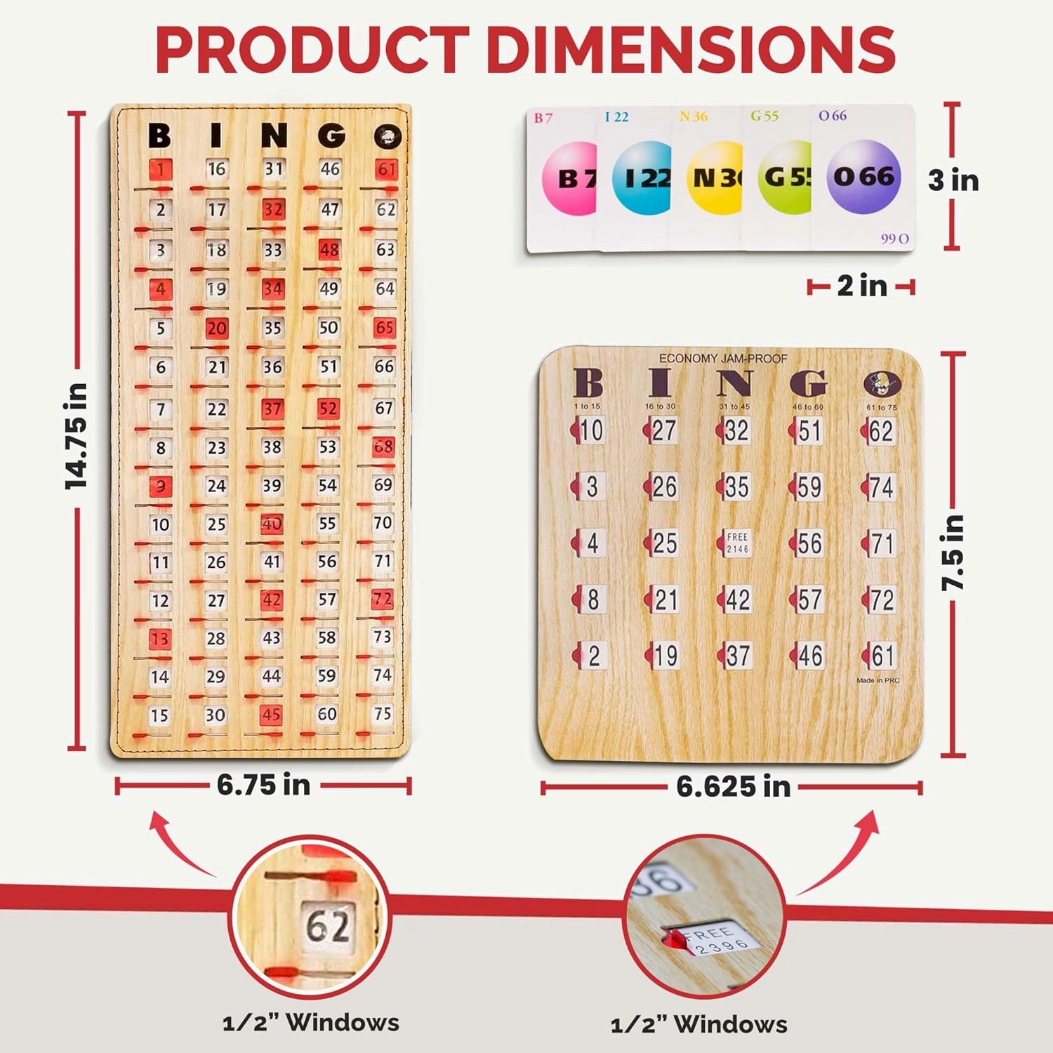 MR CHIPS Jam-Proof Bingo Cards with Sliding Windows, 25 Reusable Shutter Cards, 75 Calling Cards 1 Master Board in Tan Woodgrain Style