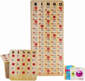 MR CHIPS Jam-Proof Bingo Cards with Sliding Windows, 25 Reusable Shutter Cards, 75 Calling Cards 1 Master Board in Tan Woodgrain Style
