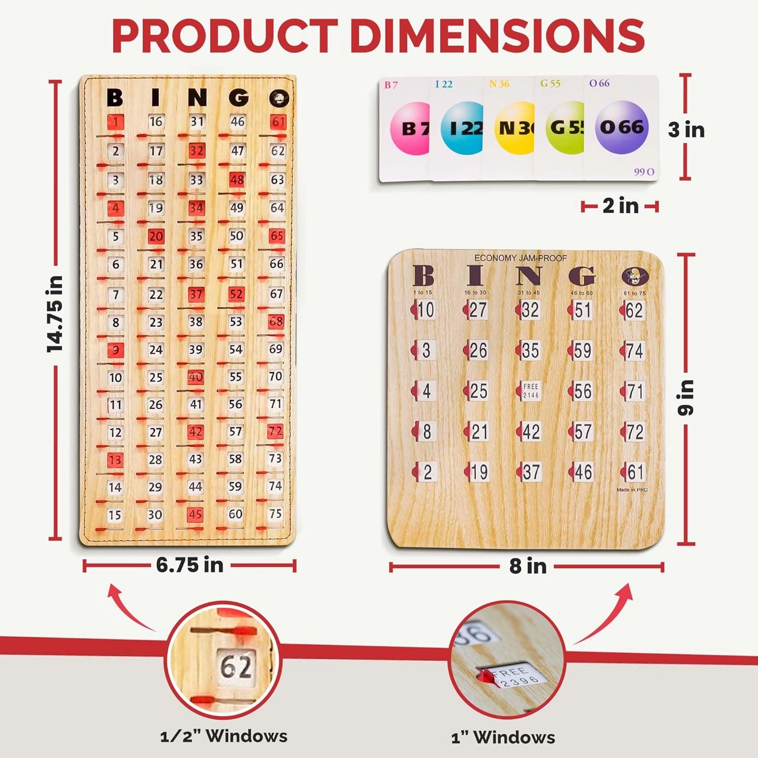 MR CHIPS Jam-Proof Bingo Cards with Sliding Windows, 50 Reusable Shutter Cards, 75 Calling Cards 1 Master Board in Tan Woodgrain Style