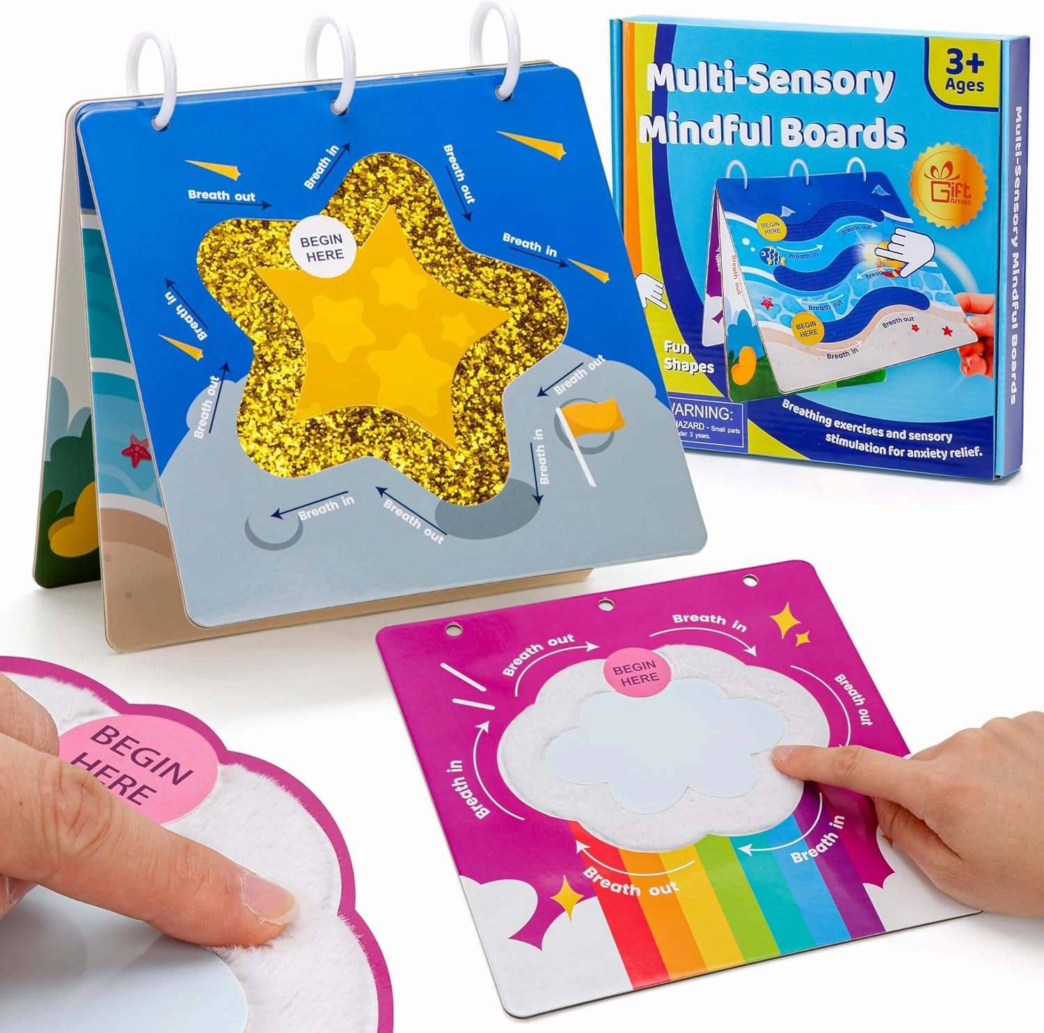 Multi-Sensory Mindful Maze Boards, Textured Sensory Calming Toys for Kid, Finger Path Breathing Board, Calming Corner Items Social Emotional Learning, Mindful Sensory Cardboard Box for Kid 3 