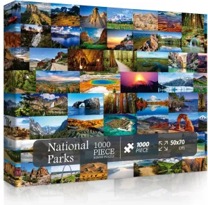 National Parks Puzzle for Adults 1000 Pieces, Landscape Nature Puzzle as National Parks Wall Decor, American Scenery Mountain Jigsaw Puzzle Including Yellowstone, Yosemite, Zion