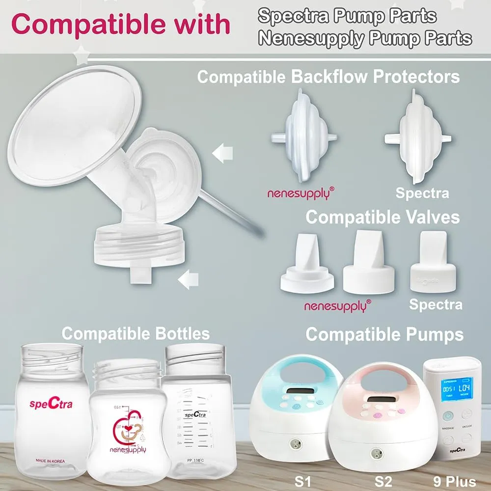 Nenesupply Pump Parts Compatible with Spectra S2 S1 9 Plus Breast Pump to Replace Spectra Pump Parts S2 Accessories Flange 17mm Duckbill Valve Tubing Pumping Bottles Backflow Protector