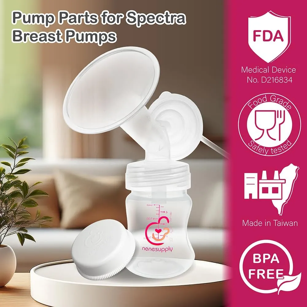 Nenesupply Pump Parts Compatible with Spectra S2 S1 9 Plus Breast Pump to Replace Spectra Pump Parts S2 Accessories Flange 17mm Duckbill Valve Tubing Pumping Bottles Backflow Protector