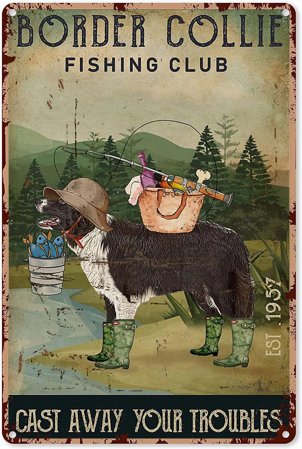 New 500 Pieces Jigsaw Puzzle Fishing Dad Fishing Cast Away Your Troublborder Collie Ations Mural Props Toys School Supplies Wooden Puzzle Family Decorations Unique Birthday Present 20.5x15in