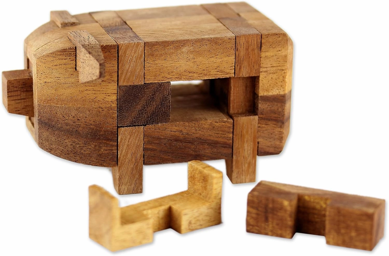 NOVICA Light Brown Handmade Raintree Wood Pig Puzzle Game, 'Piggy'