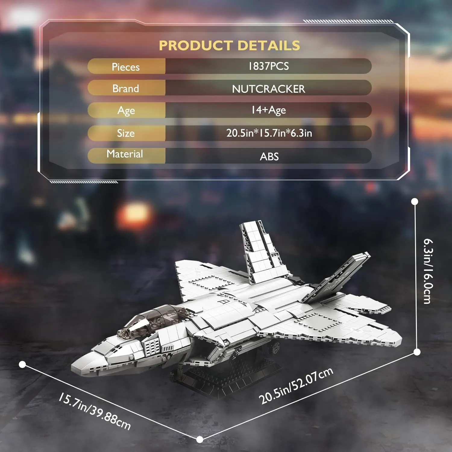 NUTCRACKER Fighter Jet Building Block Set - F-22 Raptor Military Airplane Jet Collection or Home Display Model, Military Army Fighter Jet Building Toy Gift for Adult Teens Boys 14  (1837Picece)