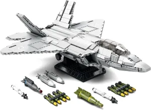 NUTCRACKER Fighter Jet Building Block Set - F-22 Raptor Military Airplane Jet Collection or Home Display Model, Military Army Fighter Jet Building Toy Gift for Adult Teens Boys 14  (1837Picece)