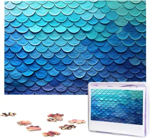 Ocean Sea Blue Mermaid Fish Scale Puzzle for Adults 1000 Pieces Personalized Jigsaw Puzzles from Photos, Challenging Puzzle Perfect for Game Nights, Wooden Puzzles Gift for Holiday Birthday