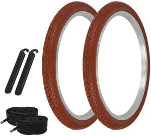 OG Lowrider Pair of 20" x 1.75" Bicycle Small Brick Tread Tires Lowrider BMX Bike Clay/Clay SIDEWALL Tires W/Tubes & TIRE LEVERS