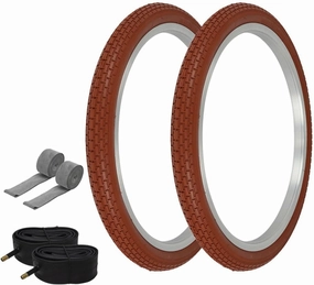 OG Lowrider Pair of 20" x 1.75" Bicycle Small Brick Tread Tires Lowrider BMX Bike Clay/Clay SIDEWALL Tires W/Tubes & Rim Strips