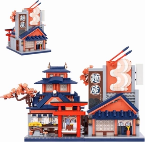 Oichy Japanese Street View Ramen Shop Mini Building Blocks, Creative City Architecture Model Set, 1083 PCS Mini Bricks Construction Toy Building Sets, Idea Gifts for Kids Adults