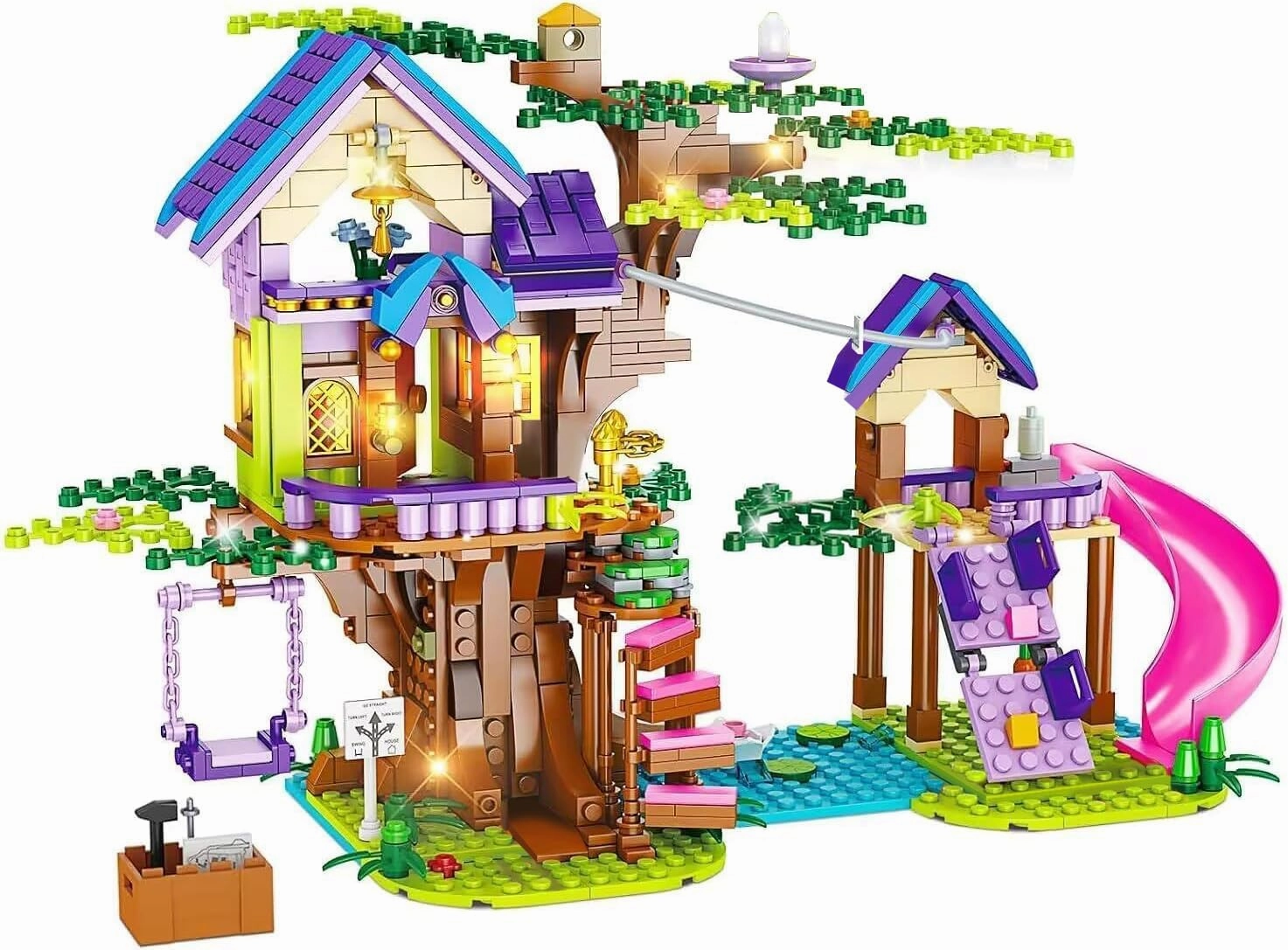 OKKIDY Tree House Building Toys for Kids, Girls Friendship Building Blocks with with LED Light, Creative Forest House Age 6 7 8 9 10 11 12 
