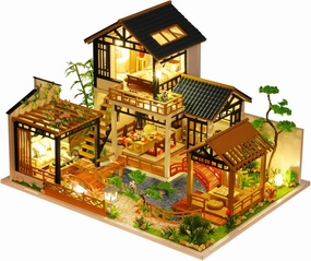 OZJAY DIY Miniature House Kit, Tiny House Kit with LED & Music Movement, DIY Wooden Dollhouse Miniature Kit for Adults Teen, Wooden Crafts Lovely Dollhouse Kit, Woodland Garden