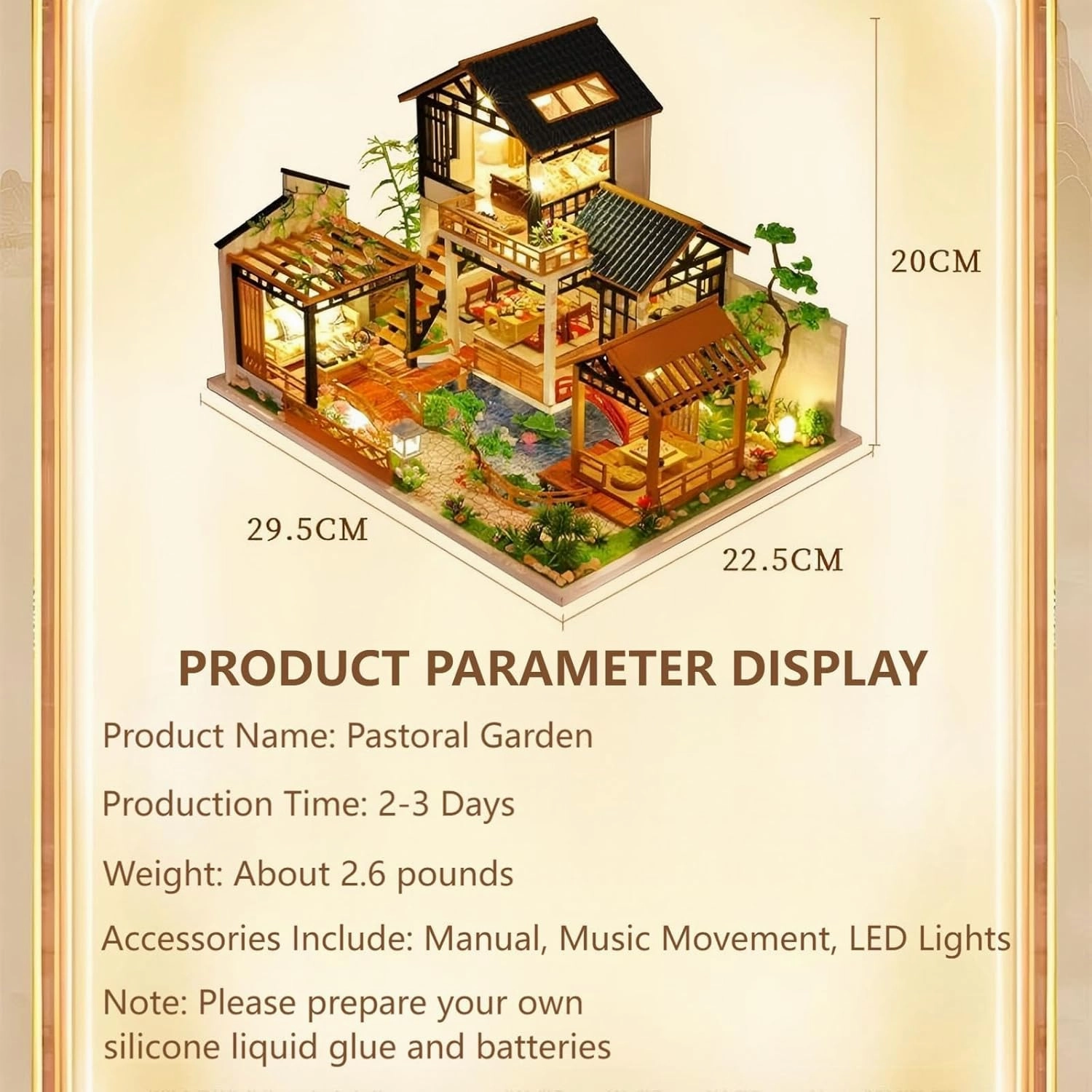 OZJAY DIY Miniature House Kit, Tiny House Kit with LED & Music Movement, DIY Wooden Dollhouse Miniature Kit for Adults Teen, Wooden Crafts Lovely Dollhouse Kit, Woodland Garden