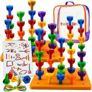 Pegs Board Game Set Jumbo Pack | 48 Pegs   2 Boards & Storage Bag W/Handle Easy to Carry. for Motor Skills Sorting Counting Color Recognition Occupational Therapy Toddler and Preschool by Twinkle me
