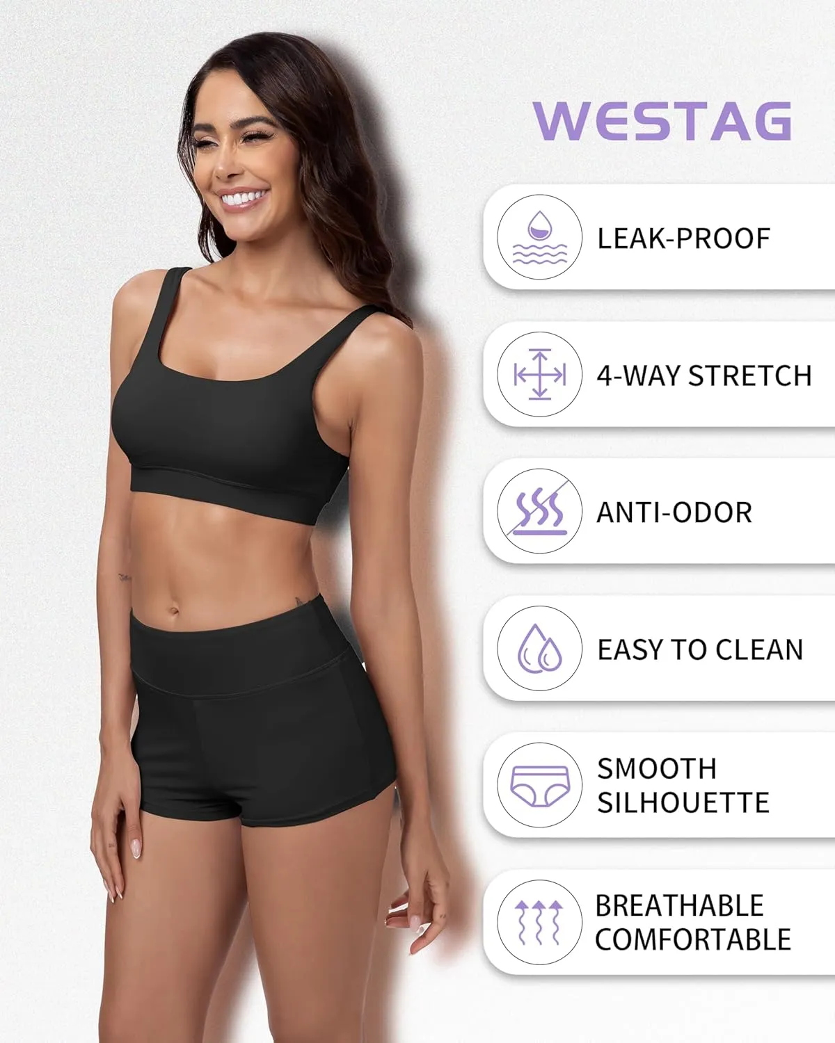 Period Swim Shorts Mid Waisted Period Swimwear Bikini Bottoms Menstrual Leakproof Swimsuit Board Bottom for Teens