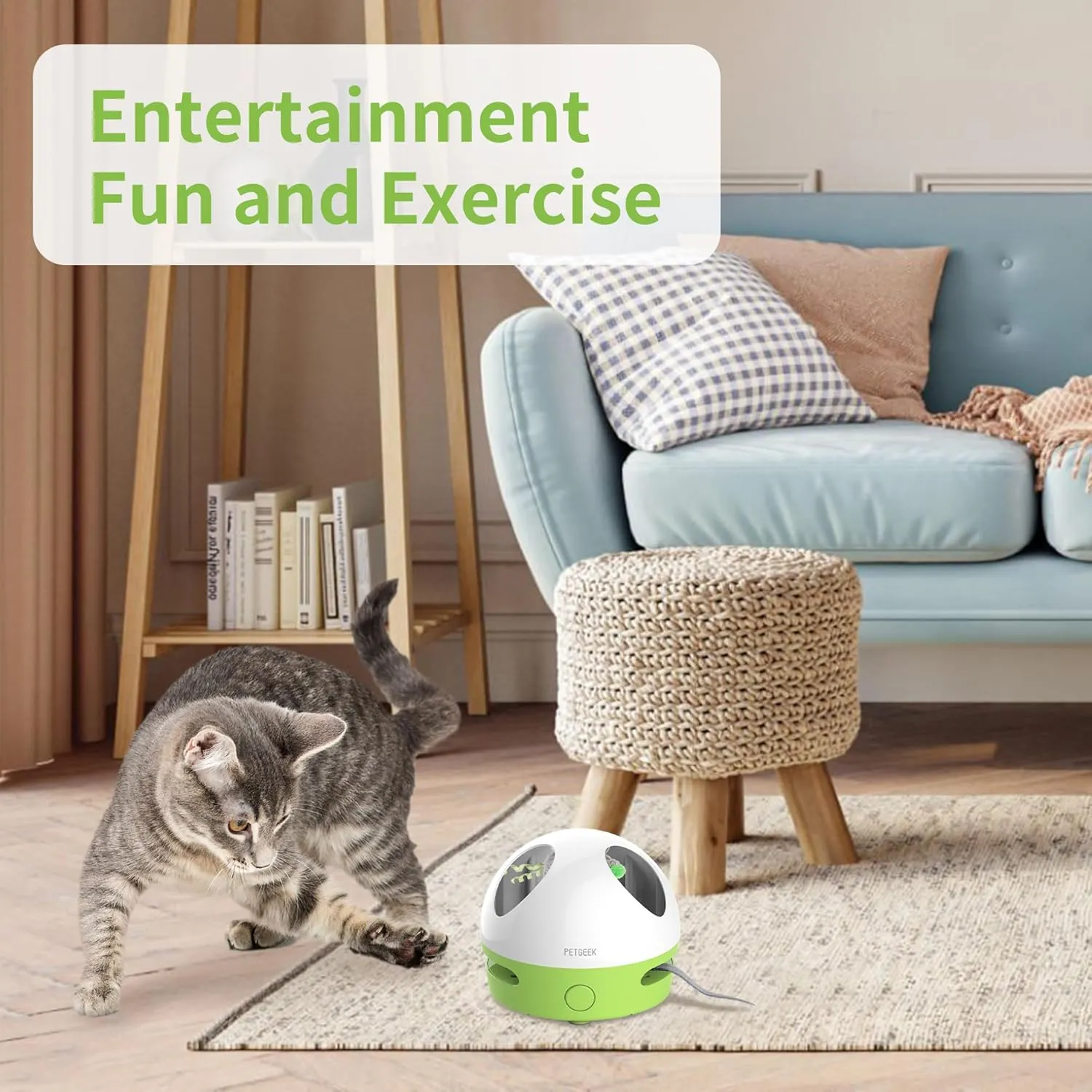 PETGEEK Hidey Mouse Electronic Interactive Cat Toy, Hide Mouse Cat Toy with Squeaky Mouse, Automatic Cat Toys with Catnip Filled Hidey Mouse, Cat Toys Interactive for Indoor Cats Play (Green)