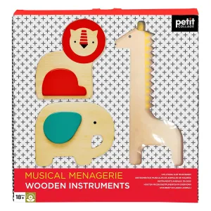 Petit Collage Musical Menagerie Wooden Musical Instruments for Kids – Includes 3 Percussive Instruments with Animal Shapes – Thoughtfully Designed Music Toys for Toddlers Ages 24  Months