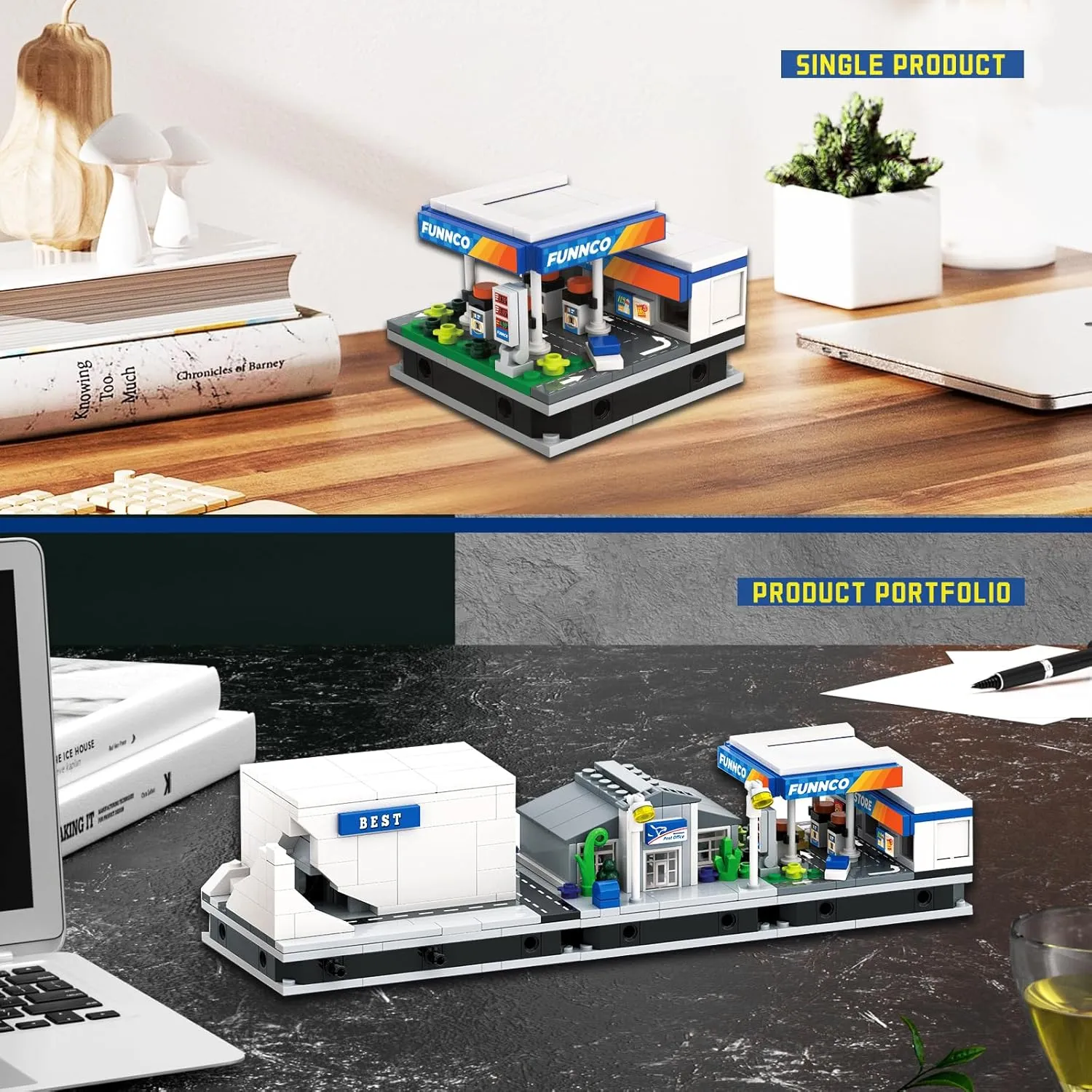 Petrol Station Building Blocks Set with Quick-Detached Structure, Mini City Landmark Display Model for Home Decor, Gas Station Building Construction Toy for Adults and Kids - 162 PCS