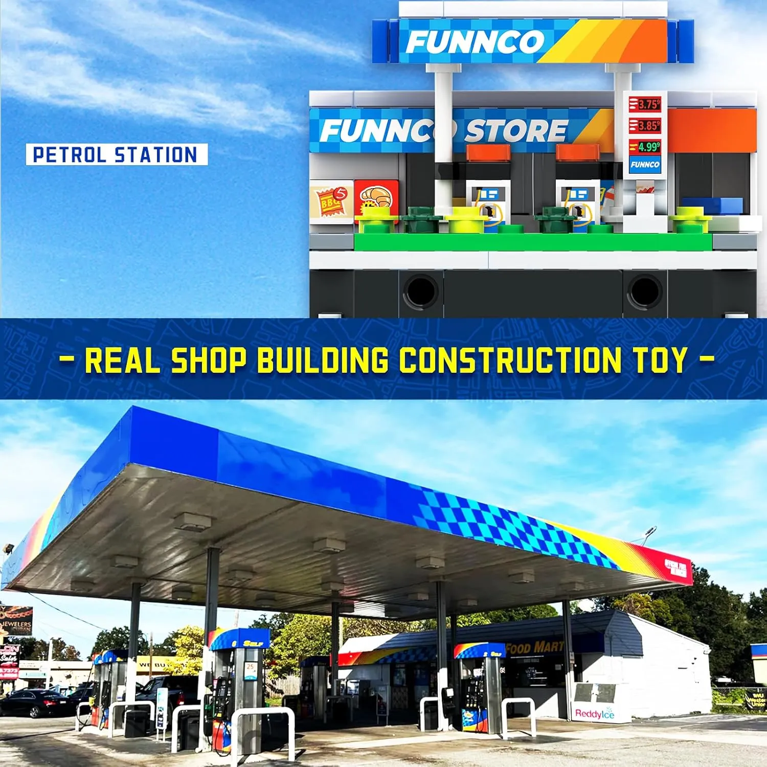 Petrol Station Building Blocks Set with Quick-Detached Structure, Mini City Landmark Display Model for Home Decor, Gas Station Building Construction Toy for Adults and Kids - 162 PCS